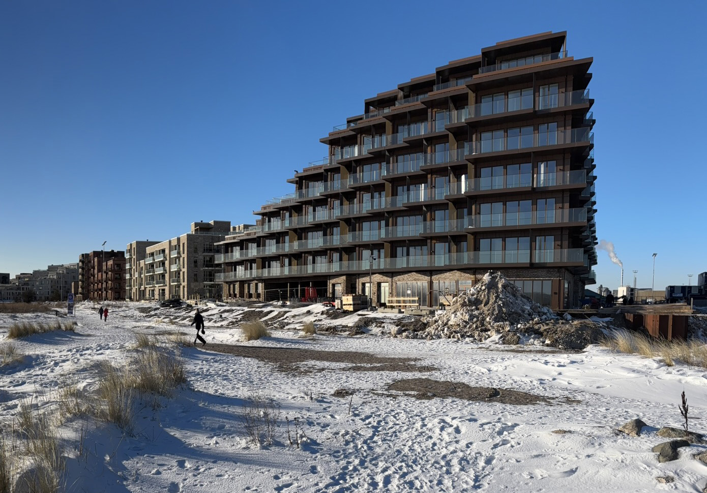 Søndre Havn med sne og Gyldenløve i forgrunden
