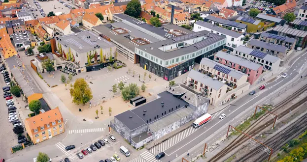 Stationsområdet og Kulturtorvet set fra luften