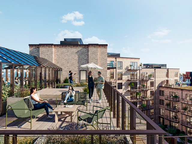 Visualisering af tagterrasse på Tovværket